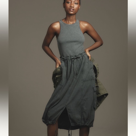 Daily Practice by Anthropologie Be Bold Racerback Twofer Dress in “Washed Black” - Picture 2 of 15